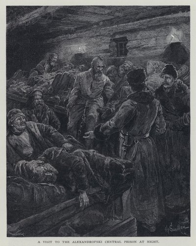 夜のアレクサンドロフスキ中央刑務所の見学（リトグラフ 作： Henry Sandham