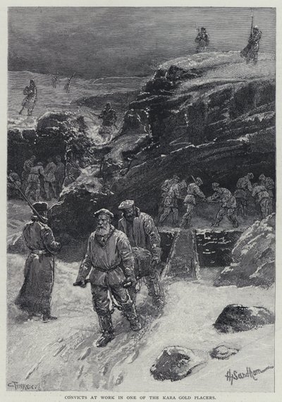 カラ金鉱で働く囚人たち（リトグラフ 作： Henry Sandham