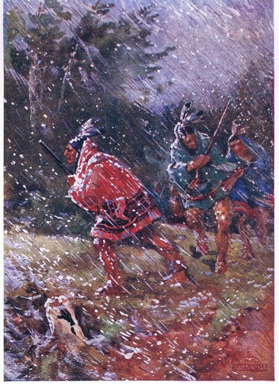 雪嵐の中の赤いインディアンの狩猟 作： Henry Sandham
