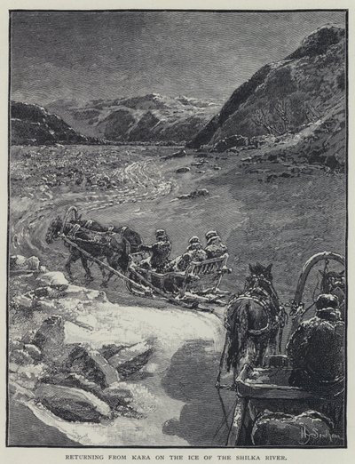 カラからシルカ川の氷の上を帰る（リトグラフ 作： Henry Sandham