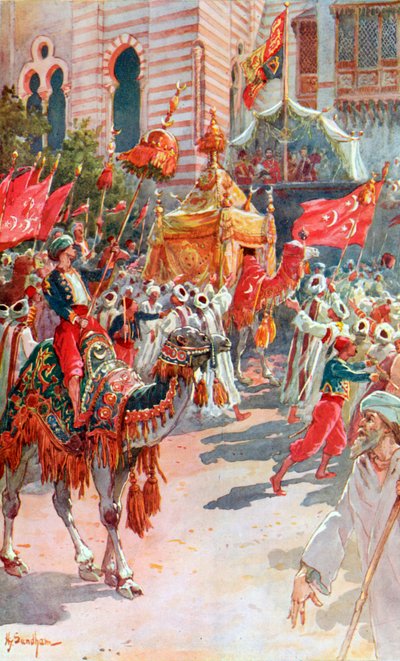 1869年2月5日、カイロでウェールズの王子と王女を通過した聖なる絨毯の行列 作： Henry Sandham