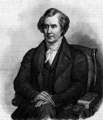 フランスの天文学者、物理学者、政治家であるフランソワ・アラゴ（1786-1853）の肖像。アンリ・シェフェールの絵より）。1886年3月6日の「La Nature: revue des sciences et de leurs applications aux arts et a l