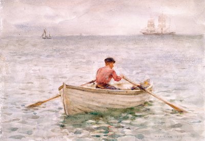 ウォーターマンと彼のボート、1921年（紙にトイレ） 作： Henry Scott Tuke