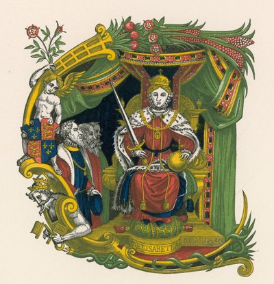 エリザベス女王の肖像画を取り入れた装飾文字E 作： Henry Shaw