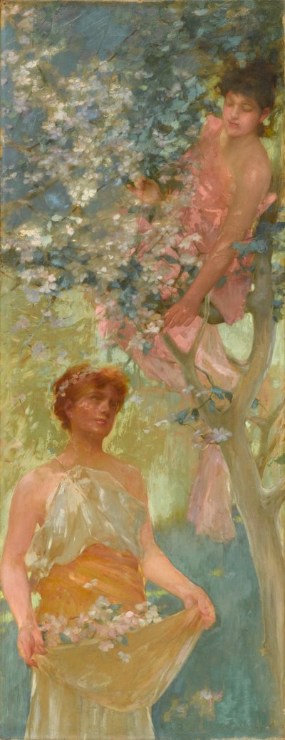 花の中で、1880年代半ば（キャンバスに油彩） 作： Henry Siddons Mowbray