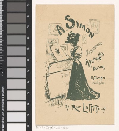 パリの美術商 A. Simon の名刺 作： Henry Somm