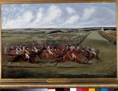 順番に、イングリッシュ ダービーのグラディエーターの勝者 Henri Alken (1774-1850) による絵画 1865 年。 ヘンリー アルケン (1774-1850) による絵画 1865 年、パリの奨励会 作： Henry Sr Alken