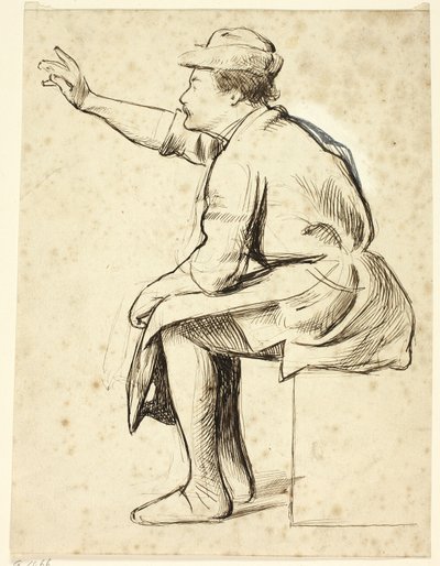 腕を上げた座った男 作： Henry Stacy Marks