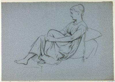 膝を枕にして休む女性 作： Henry Stacy Marks