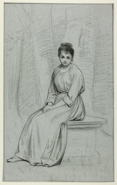 石のベンチで休む女性 作： Henry Stacy Marks