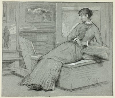 台の上で休む女性 作： Henry Stacy Marks