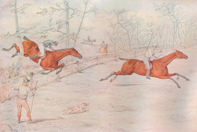 障害物競走：強い去勢牛の柵を覆っています。 100のためにダウン！、1927 作： Henry Thomas Alken