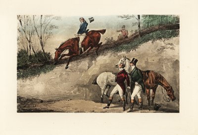急な堤防からジャンプを作る馬に乗った英国紳士 作： Henry Thomas Alken