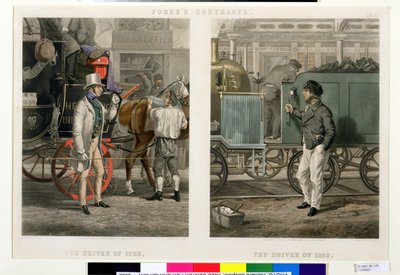 フォアの対比：1832年の運転手、1852年の運転手、ジョンハリス（1811-65）によって刻まれた1852年（手塗りのアクアチント） 作： Henry Thomas Alken