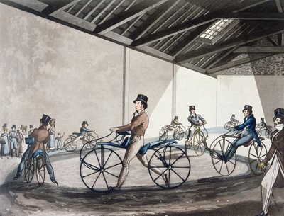 ジョンソンの歩行者ホビーホース乗馬学校、1819年（カラーリソ） 作： Henry Thomas Alken