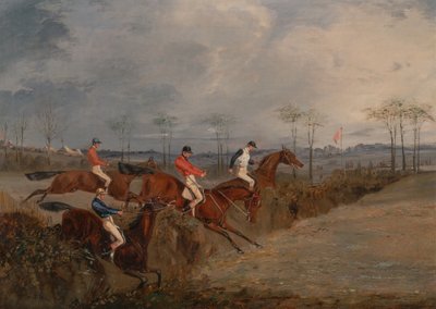 障害物競走のシーン: アナザー ヘッジ、ca. 1845年。 作： Henry Thomas Alken