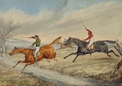 Steeplechasing：3人のライダーが小川を歩く（鉛筆と紙のトイレ） 作： Henry Thomas Alken