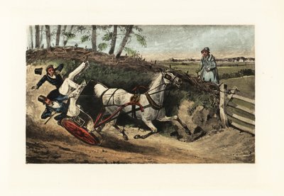 クーの 1 頭の馬のギグから投げ出されたビクトリア朝の英国紳士 作： Henry Thomas Alken