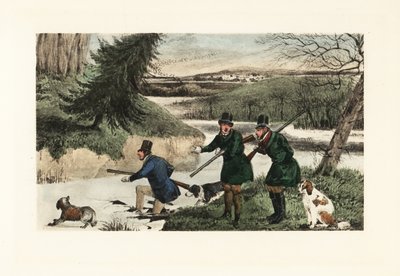 ビクトリア朝の紳士は、冷凍で銃と犬でアヒルを狩る 作： Henry Thomas Alken