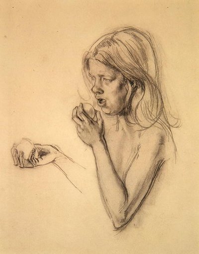 イブのような少女の頭と肩（？）（紙にチョーク） 作： Henry Tonks