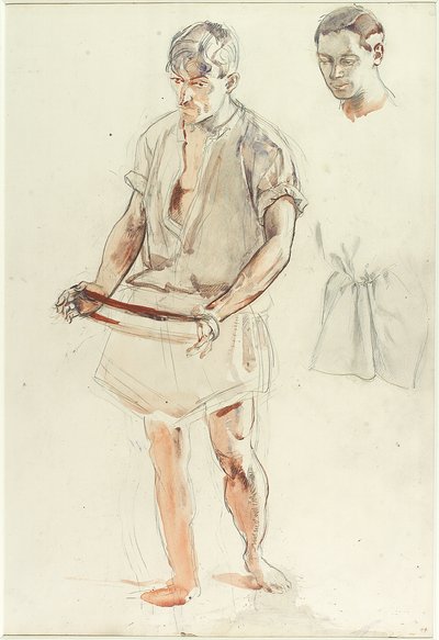 Man Standing：Studies of Head and of Shirt（pencil und wc on paper） 作： Henry Tonks