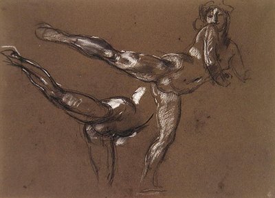 女性ヌードの2つの習作（紙にチョーク） 作： Henry Tonks