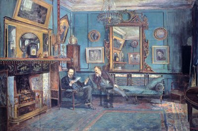 居間でTheodore Watts-Duntonに詩を読むDante Gabriel Rossetti by Henry Treffry Dunn (1838-1899) 作： Henry Treffry Dunn