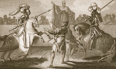リチャード2世はヘレフォードとノーフォークの間の決闘を中断しました。 1812年、ロンドン、R。ボウヤー 作： Henry Tresham