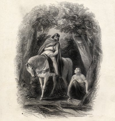 1855年にT.ライトによって「アイルランドの歴史」からJ.ロジャースによって彫刻されたコーマック王（d.1138）とフェアエイズ 作： Henry Warren