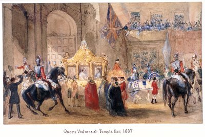テンプル バーでのビクトリア女王、ロンドン、1837 年 作： Henry Warren