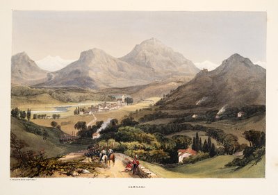 エルナーニは、『スペインのバスク地方の風景のスケッチと国の音楽のセレクション』より、1838年に出版された。1838年（手彩色彫刻）。 作： Henry Wilkinson