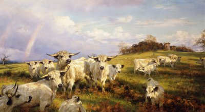 チャートレイの野生の牛、チャートレイ城を超えて、1902 作： Henry William Banks Davis