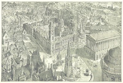 1886年のバーミンガム鳥瞰図。 作： ヘンリーウィリアムブリューワー