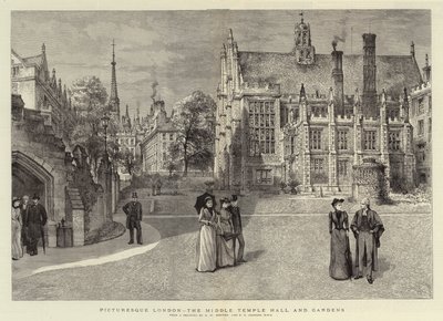 美しいロンドン、ミドルテンプルホールアンドガーデンズ 作： Henry William Brewer