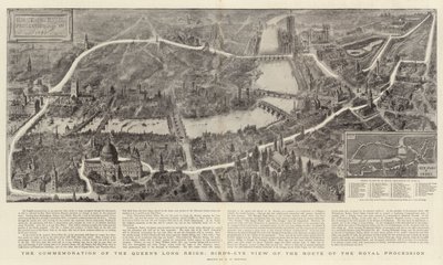 女王の長い治世の記念、王立行列のルートの鳥瞰図 作： Henry William Brewer