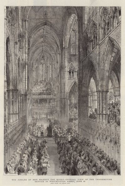 女王陛下のジュビリー、6月21日、ウェストミンスター寺院での感謝祭礼拝の概観 作： Henry William Brewer
