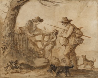 素朴な家族、c.1780（紙にペン、ブラシ、セピアインク） 作： Henry William Bunbury