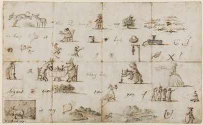 ピクトグラムの手紙（紙にペン、インク、トイレ） 作： Henry William Bunbury