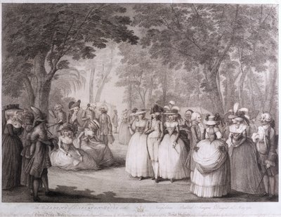 ウィリアム・ディキンソン（1746-1823）、1784年に彫刻されたナポリタンバラード歌手がいるカールトンハウスの庭園 作： Henry William Bunbury