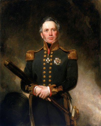 フランス革命戦争（1792年～1802年）とナポレオン革命戦争（1803年～1815年）の地中海戦線でイギリス海軍の功労者となったエドワード・ブレイス少将（1769年頃～1843年）の肖像画。 作： Henry William Pickersgill