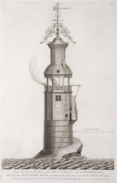 ヘンリーロバーツによって彫刻されたエディストーン灯台（fl.1761）、1761 作： Henry Winstanley