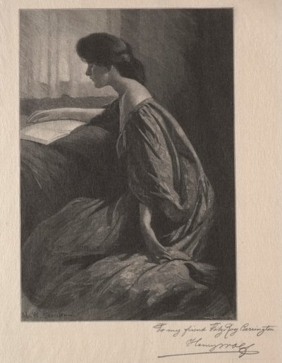 ウィンドウで読んでいる女の子。 作： Henry Wolf