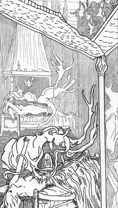 インキューブ（天使は欲望によって堕落し、悪魔になり、夢や眠いときに女性を楽しもうとする）とサキュベ（睡眠中に男性を楽しむ女性の悪魔）（インキュバスとサキュバス） 1895年 作： Henry de Malvost