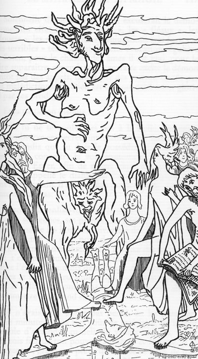 キリストを踏みにじるサタンの信奉者 アンリ・ド・マルヴォスト画 ジュール・ボワ作「サタニズムと魔法」より 1895年 個人蔵 作： Henry de Malvost