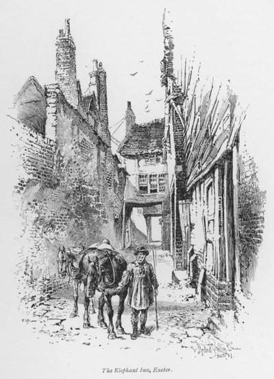 コーチング：The Elephant Inn, Exeter (litho) 作： Herbert (after) Railton