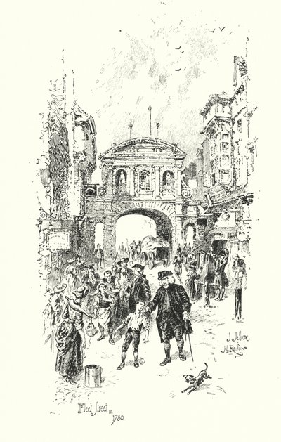 ジョンソン博士、1780年のロンドン、フリート街にて（リトグラフ 作： Herbert (after) Railton
