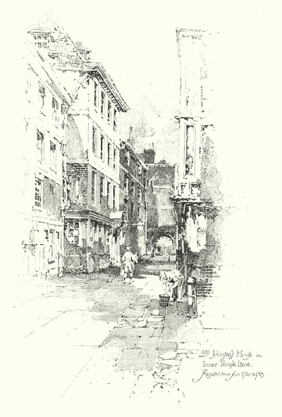 インナー・テンプル・レーンのDr.Johnsons Houseに1760年から1765年まで住んでいた（リトグラフ）。 作： Herbert (after) Railton