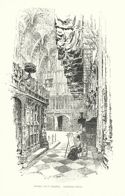 ヘンリー7世の礼拝堂、西を向いて（リトグラフ） 作： Herbert (after) Railton