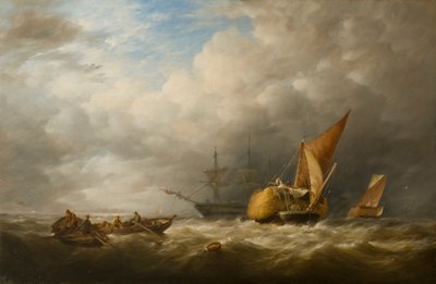 テムズ河口の干し草はしけ 作： Herbert Alfred Bone