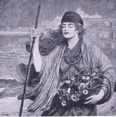ポンペイの盲目の少女ニディア、1940年頃の世界図書館のベストブックのイラスト 作： Herbert Gustave Schmalz